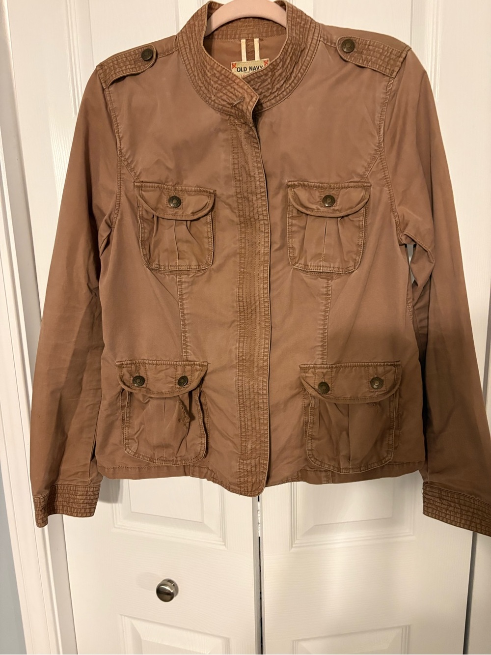 VTG Y2K Old Navy Brown Utility Cargo Field Jacket Mock Neck Size Large